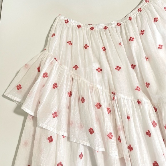 Anaak Delá Embroidered Asymmetrical Ruffle Midi Skirt Rouge Blanc Jamdani 0 XS - Picture 10 of 16